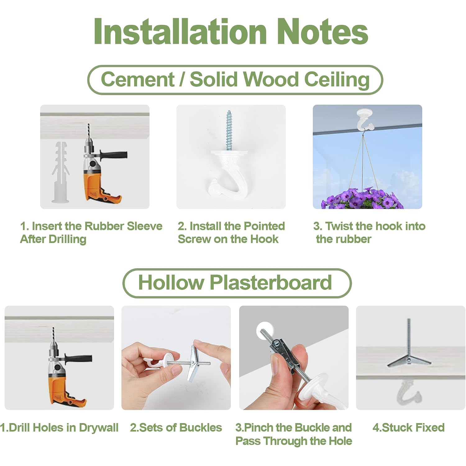 Ceiling Hooks For Hanging Plants - 6 Pack Heavy-Duty Metal Swag Hooks | Includes Screws And Brackets For Easy Installation; Ideal For Hanging Plants, Lights Or Extender Chains From Ceilings.