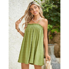 Makemechic Women'S Sundress Beach Dress Sleeveless Ruffle Swing Shirred Casual Flowy Babydoll Summer Mini Dresses