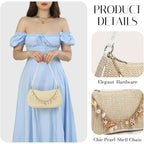 Women'S Boho Seashell Pearl Beaded Straw Clutch Purse Summer Woven Beach Bag Vacation Shoulder Handbags