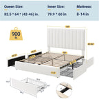 Allewie Queen Size Storage Bed Frame, Vertical Channel Tufted Adjustable Headboard, Velvet Upholstered Platform Bed With 4 Oversized Underbed Drawers, Wooden Slats Support, No Box Spring Needed, White
