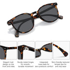 Round Sunglasses for Women Men, Polarized Retro Trendy Sunglasses Vintage Small Frame, UV Protection Lens Fashion Classic Tortoise/Grey