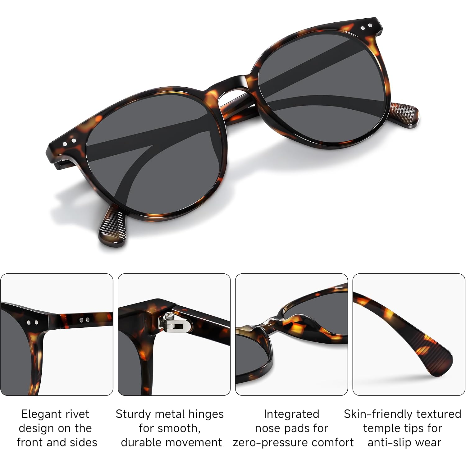 Round Sunglasses for Women Men, Polarized Retro Trendy Sunglasses Vintage Small Frame, UV Protection Lens Fashion Classic Tortoise/Grey
