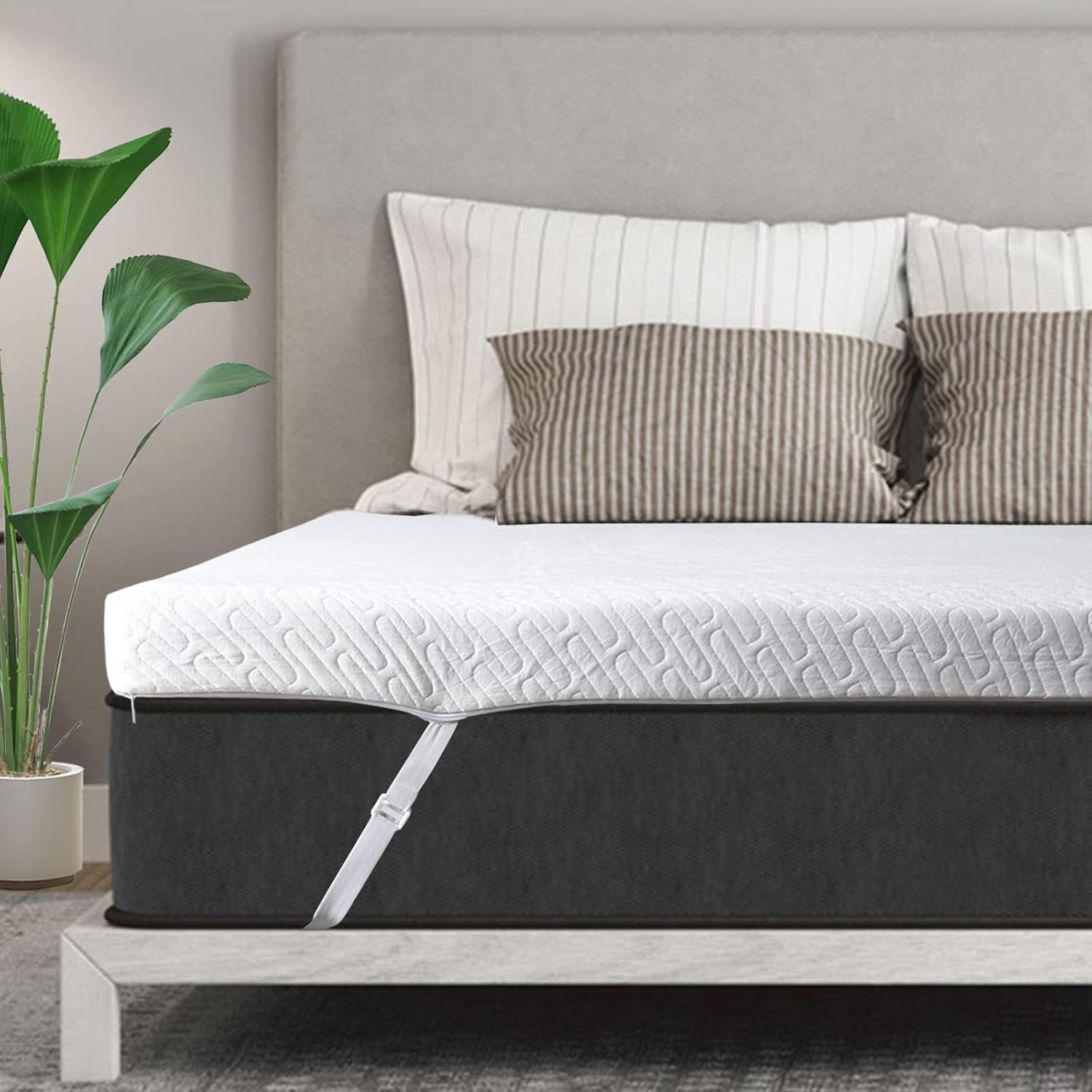 Valuxe 3 Inch Gel Memory Foam Mattress Topper Queen Size High Density Cooling Pad Pressure Relief Bed Topper (With Removable & Washable Bamboo Cover)