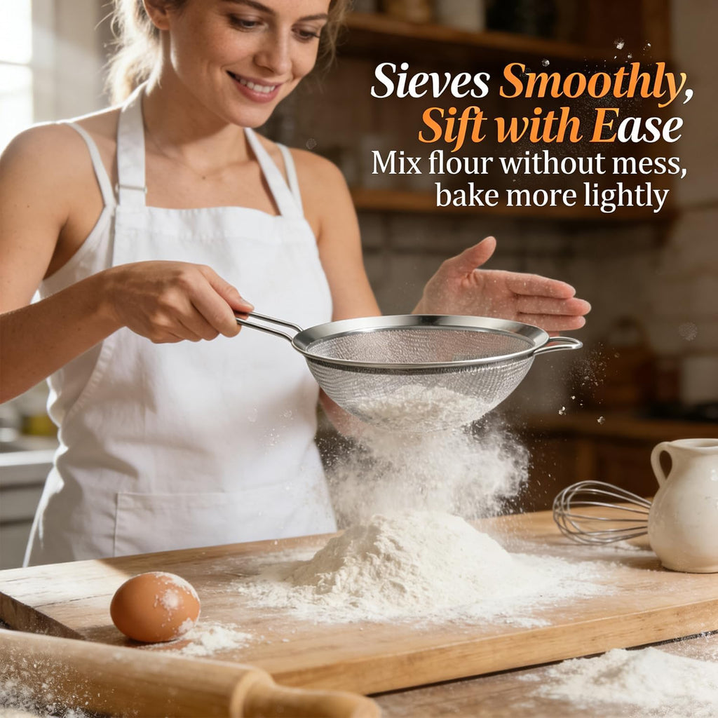 Anaeat Fine Mesh Strainers - Premium Stainless Steel Colander Sieve Sifters, With Durable Mesh And Sturdy Handle, Excellent For Sifting Dry Ingredients, Flour, Pastas, Rice, Tea (3.15"+5.5"+7.87")