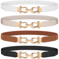 WERFORU Women Skinny Belt for Dresses Retro Stretch Waist Belt with Gold Buckle Set of 4