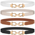 WERFORU Women Skinny Belt for Dresses Retro Stretch Waist Belt with Gold Buckle Set of 4