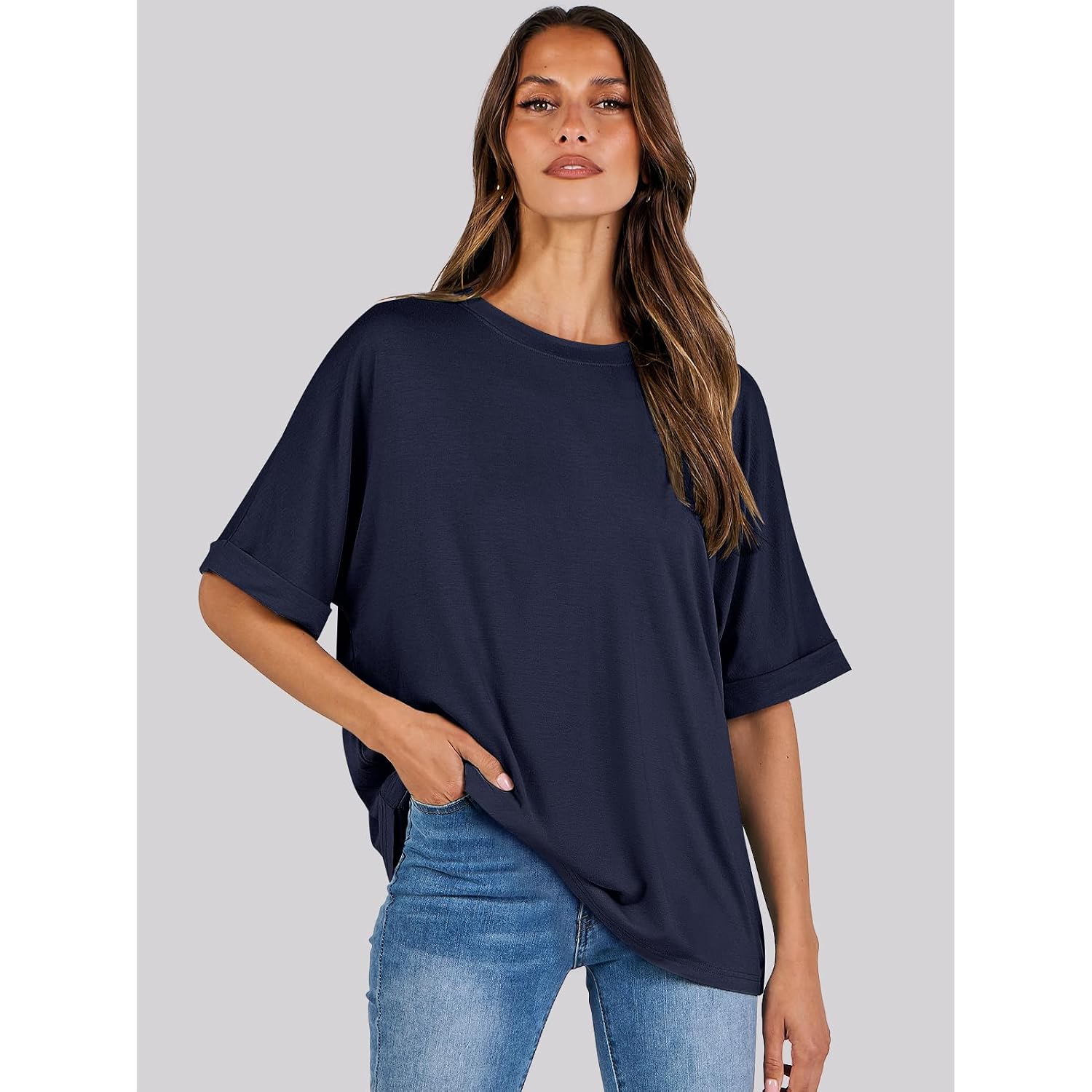 ANRABESS Womens Tops Oversized T Shirts Short Sleeve Crewneck Summer Casual Loose Basic Tee Shirt 2026 Trendy Fashion Clothes
