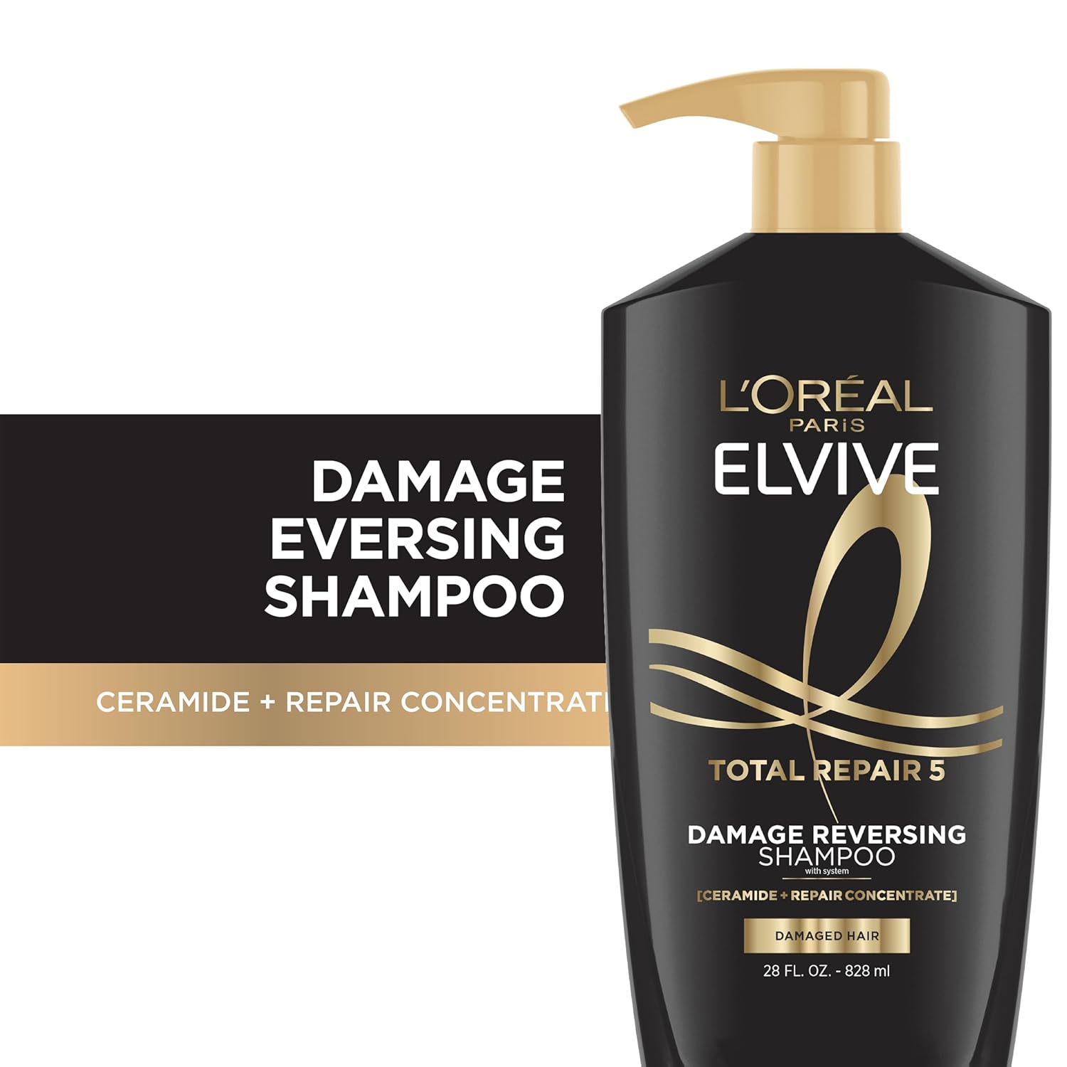 L'Oreal Paris Elvive Total Repair 5 Repairing Shampoo for Damaged Hair Shampoo with Protein and Ceramide for Strong Silky Shiny Healthy Renewed Hair 28 Fl Oz