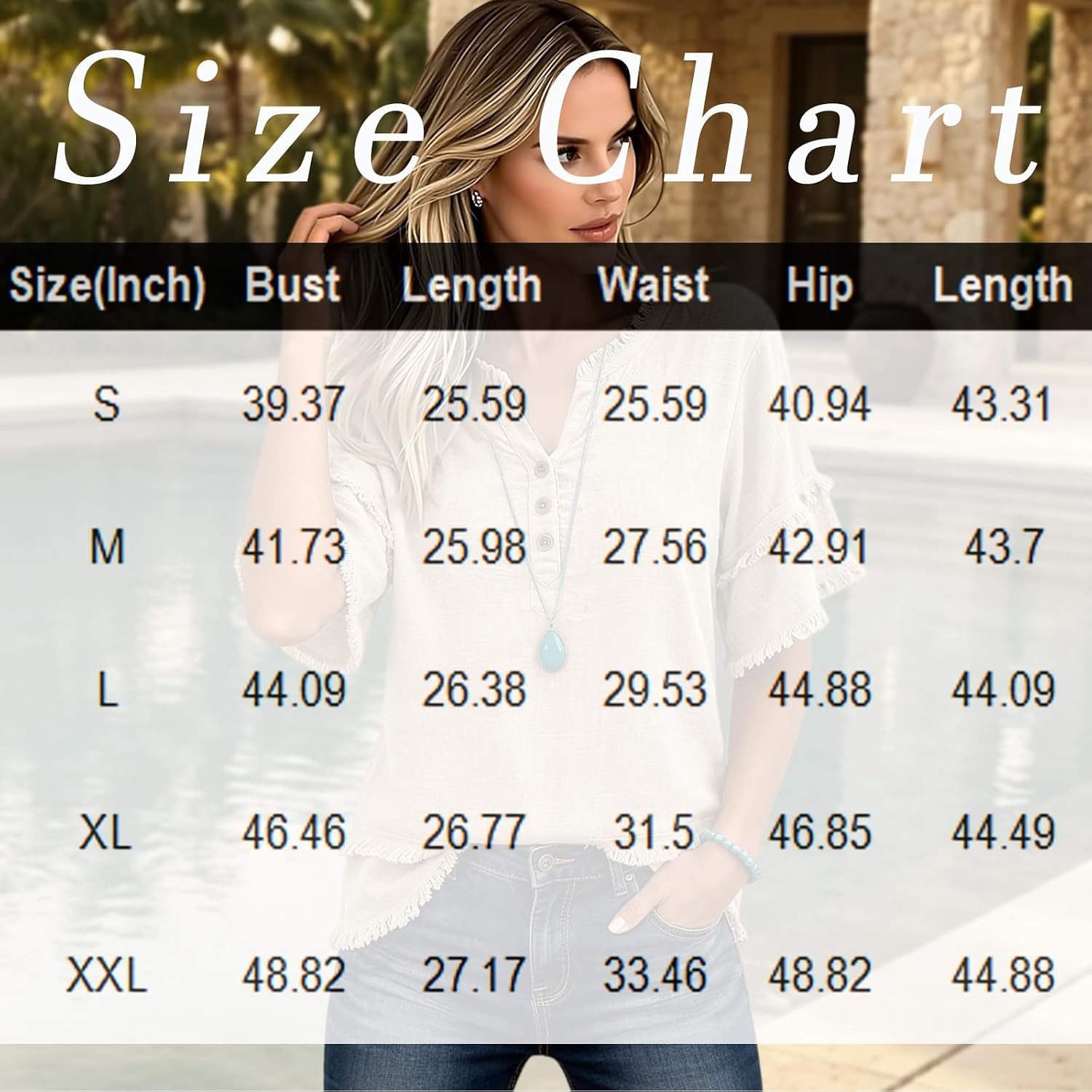 Linen Shirts For Women Summer Raw Hem Gauze Shirts 3/4 Length Sleeve Frayed V Neck Henley Shirt Boho Tunic Blouse