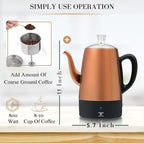 Moss & Stone 10 Cup Copper Percolator Coffee Pot Electric, Stainless Steel Coffee Percolator Electric With Keep Warm Function, Classic Perculator Pot With Removable Basket For Home Or Office