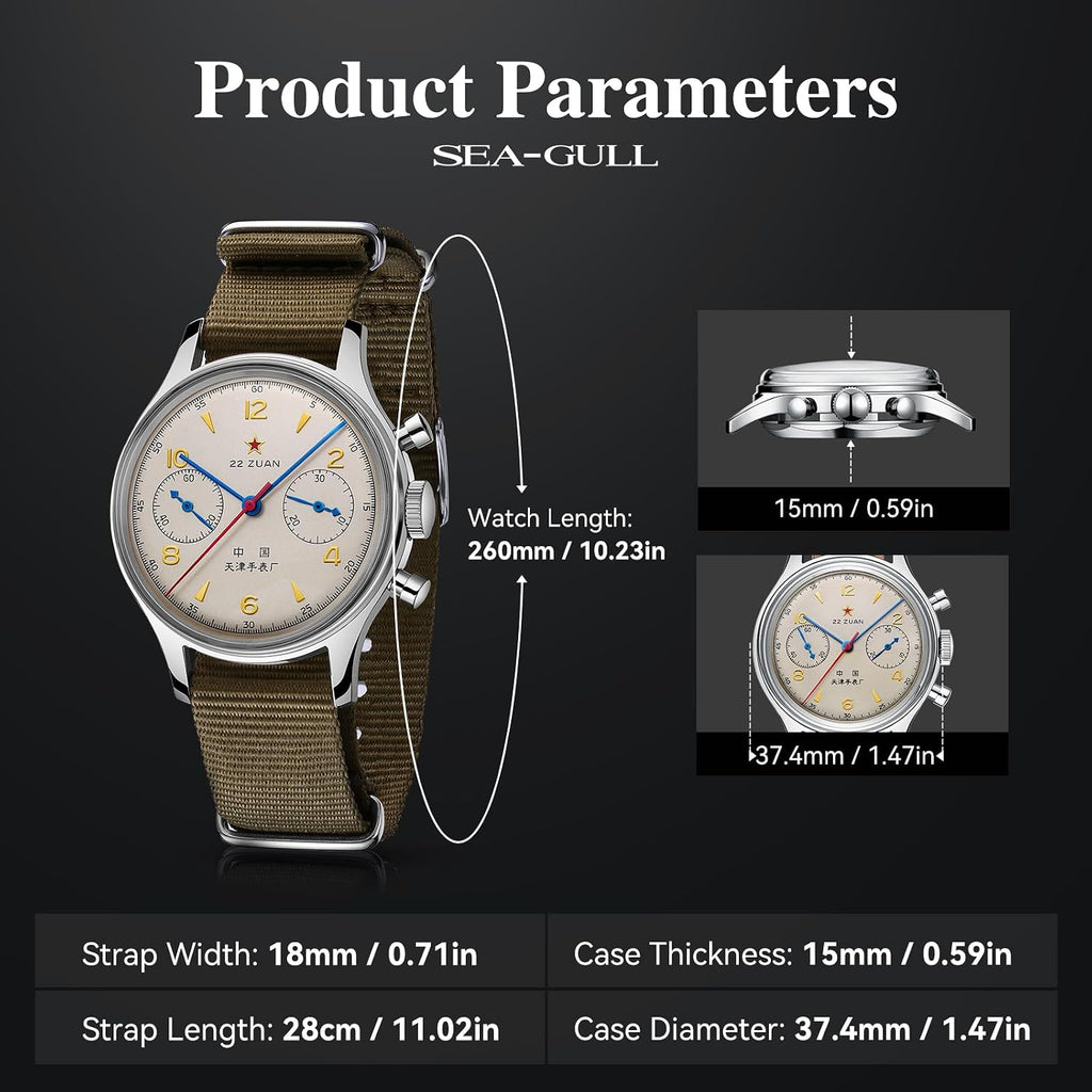 Sea-Gull Men'S Mechanical Wristwatch, Seagull 1963 Aviation Chronograph Pilot Mechanical Watch, Manual Winding, Gd 1963 International Edition, St1901