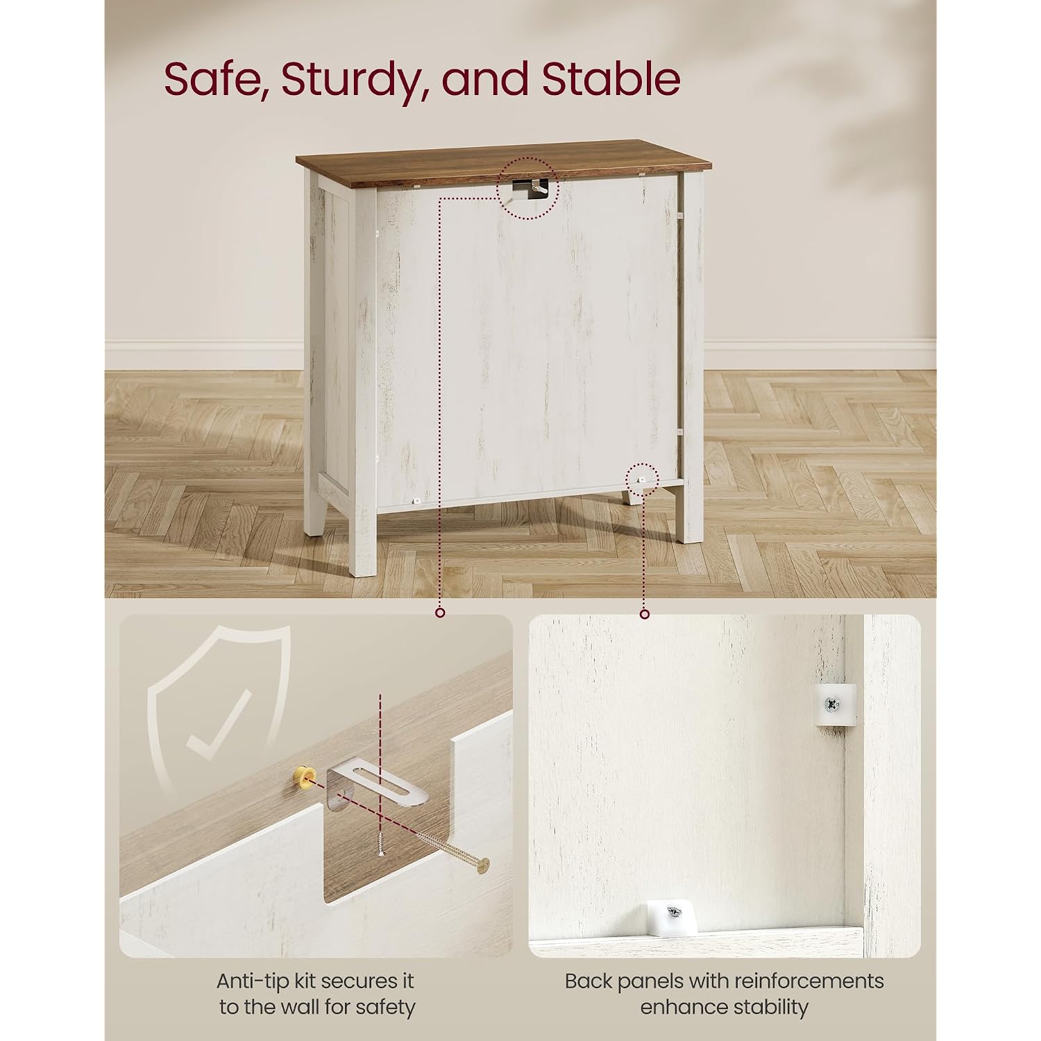 Vasagle Liry Collection - Buffet Cabinet, Coffee Bar Cabinet With A Drawer, Adjustable Shelf, Sideboard Storage With Cable Hole, Drawer Divider, Rustic White And Honey Brown Ubbk341W01V1S