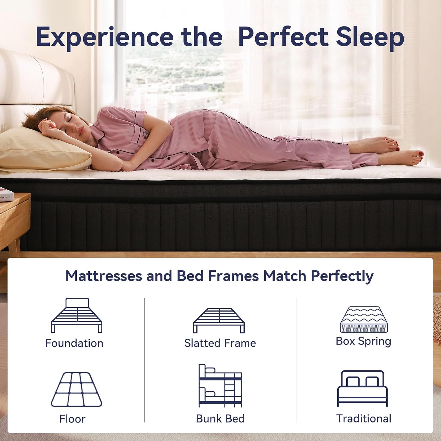 Cryreina Queen Mattress, Mattress Queen Size 14 Inch In A Box, Hybrid Queen Size Mattresses Medium Firm Support For Pressure Relief, Breathable & Durable