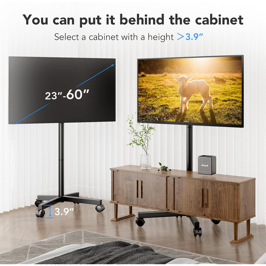 Mobile Tv Cart Stand With Wheels For 23-60" Tvs, Height Adjustable, Portable Floor Stand Holds Up To 88 Lbs, Rolling Tv Mount Max Vesa 400X400Mm