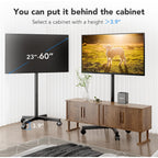 Mobile Tv Cart Stand With Wheels For 23-60" Tvs, Height Adjustable, Portable Floor Stand Holds Up To 88 Lbs, Rolling Tv Mount Max Vesa 400X400Mm