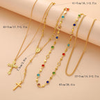 4PCS Layered Gold Cross Necklaces for Women Trendy, Bohemian Bead Pearl Y Long Pendant Necklace Set, Vintage Rosary Necklace Stack Adjustable Length