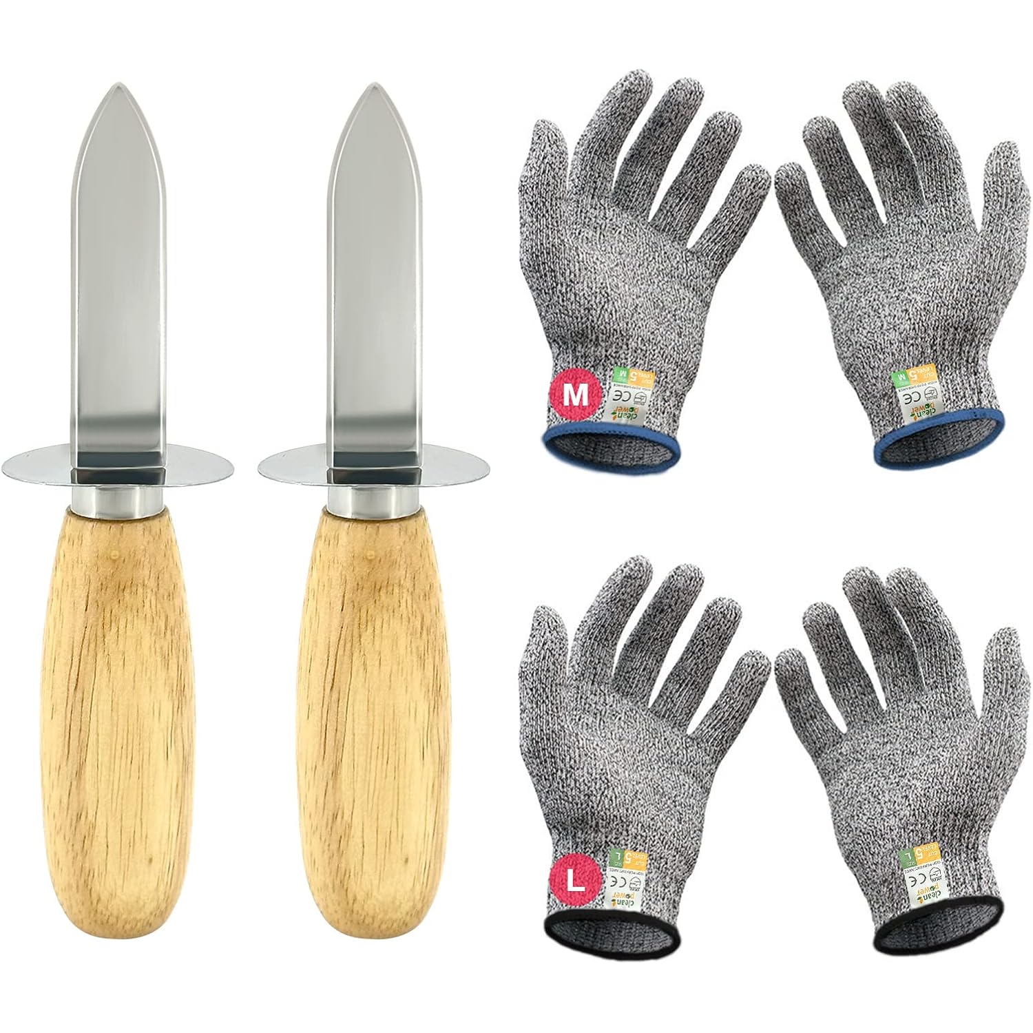 Mybmhtnb Oyster Shucking Knife Set Of 2 Stainless Steel Oyster Knifes And 2 Pairs Level 5 Cut-Resistant Gloves，Oyster Knives Suitable For All Kinds Of Shells And Oysters Shucking