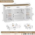 Hostack Kitchen Buffet Sideboard Storage Cabinet, Coffee Bar Cabinet, White | 55"W Farmhouse Kitchen Cabinet With Doors And Adjustable Shelves, Buffet Cabinet With 3 Large Drawers For Dining Living Room