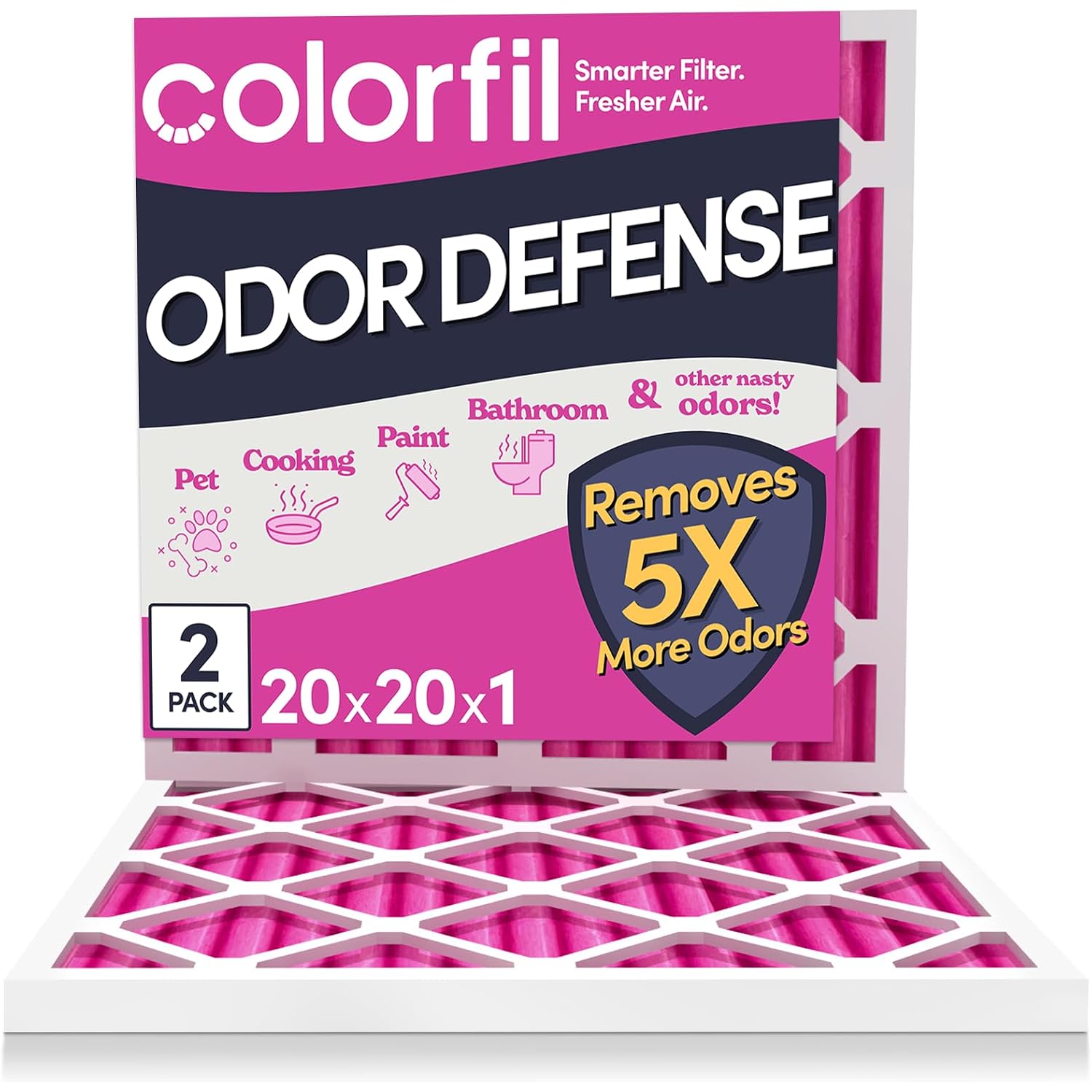 20X20X1 Air Filter (2-Pack) | Made In The Usa | Color Changing | Remove Cat And Dog Odor | Merv 8 For Pet Hair Dander And Dust | 19.5"X19.5"X0.75" Exact Size
