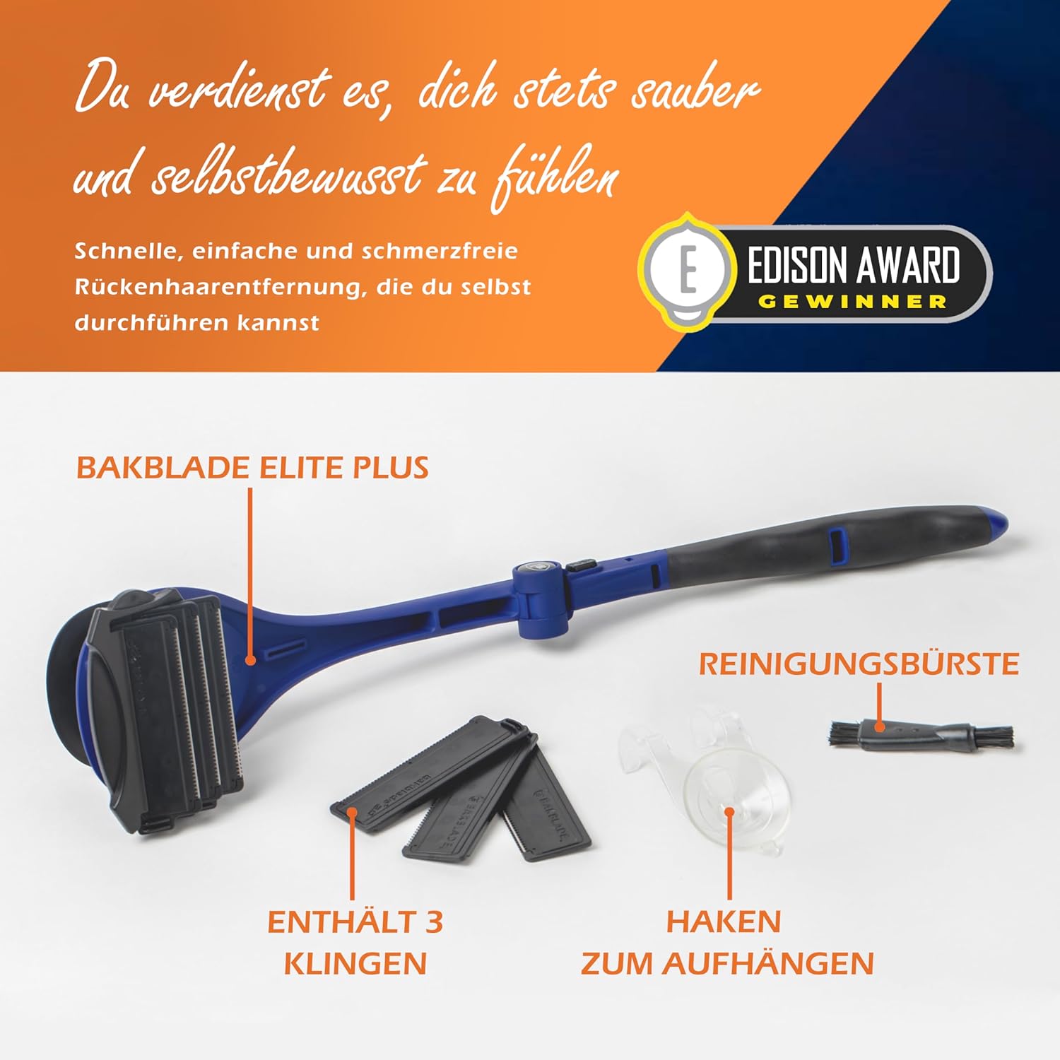 baKblade 2.0 Elite Back Shavers for Men: The DIY Back Hair Shaver for Men with Safety Blade Technology & Ergonomic Handle, Wet or Dry Shaving (Extra Blades Included)