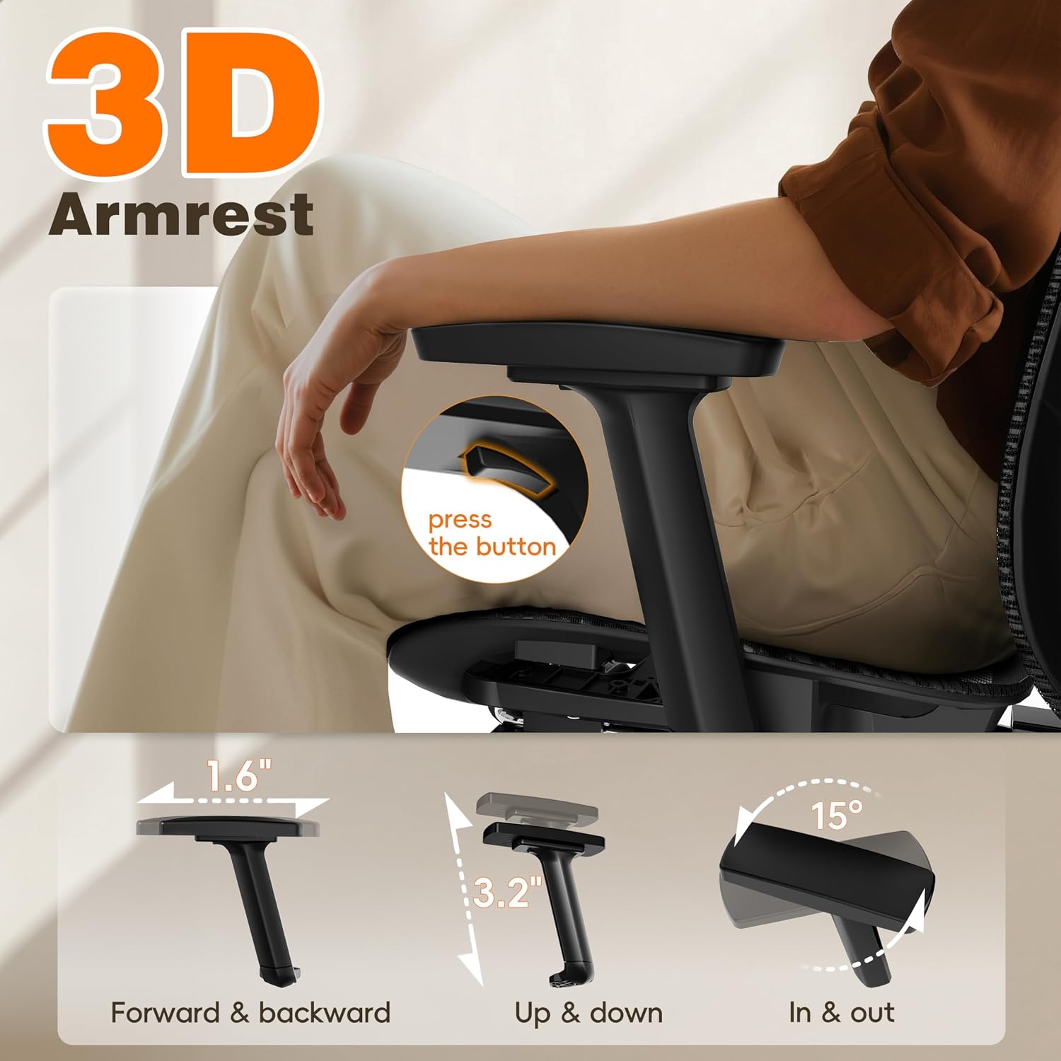 Ergonomic Office Chair With Footrest, 135° Reclining Desk Chair With Adjustable Lumbar Support,3D Armrest,Headrest & Large Steel Base, 300Lbs Heavy Duty Mesh Chair