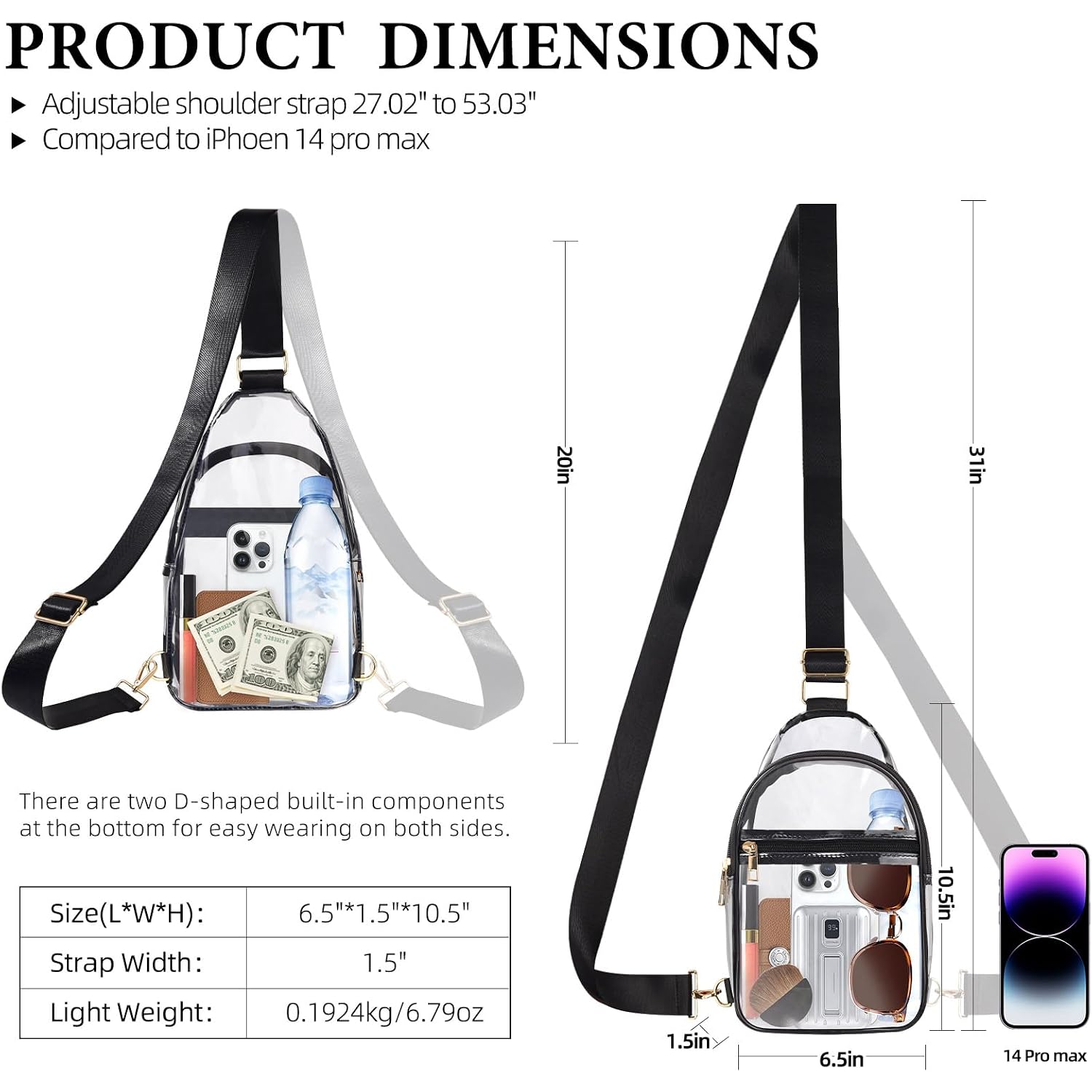 Clear Bag Stadium Approved With Front Pocket,Clear Crossbody Purse Bag For Women Men For Concerts Sports Festivals