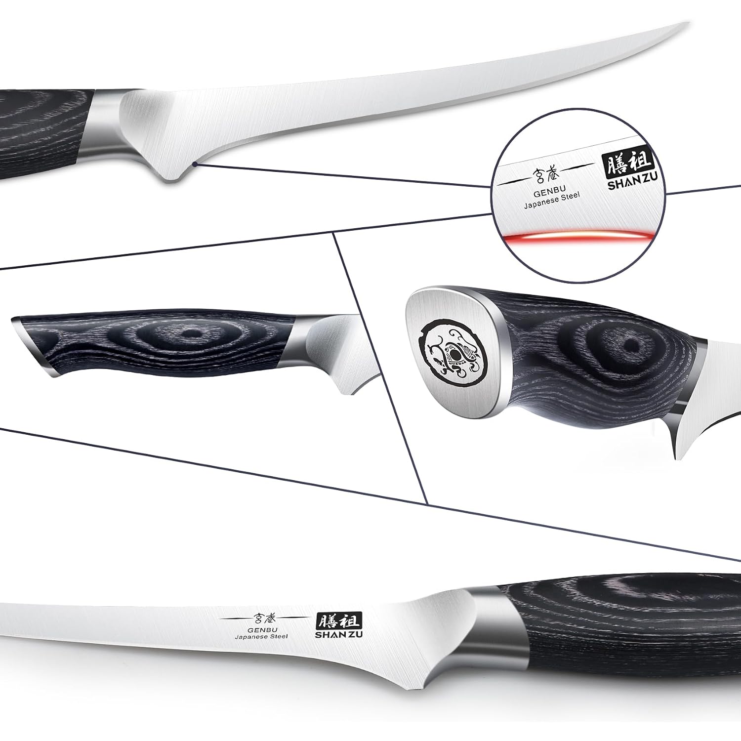 Shan Zu 7 Inch Fillet Knife, Japanese Super Steel Boning Knife, Professional Ultra Sharp Fish Knife With K133 Ergonomic Handle, Black Tortoise Genbu Series