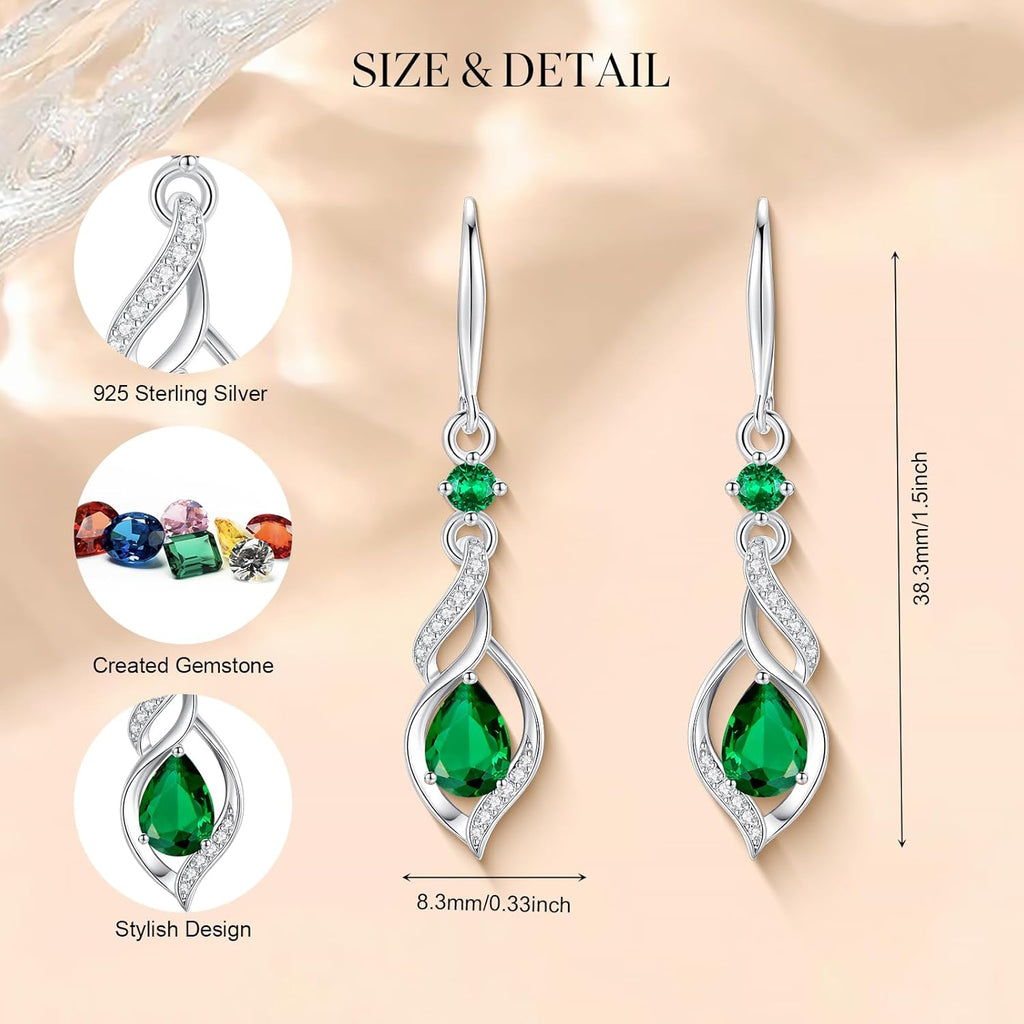 FANCIME Gift for Women Birthstone Dangle Earrings for Her Teardrop Birthstone Earrings S925 Sterling Silver infinity Love Birthday Gifts for Mom Women