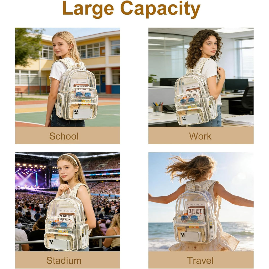 Btoop Clear Backpack Heavy Duty Transparent Backpack 17" See Through Bookbag For College Work Festival Security Padded Strap