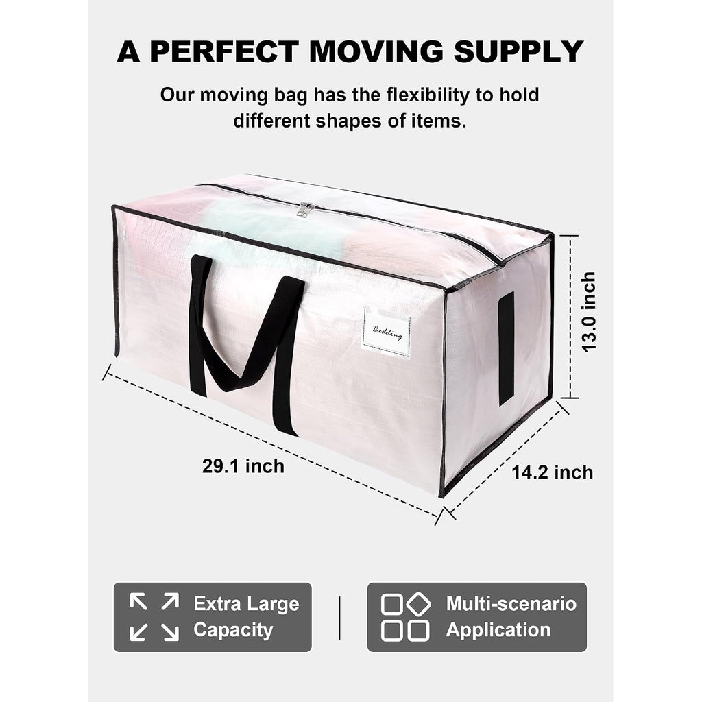 Supports 200Lbs Heavy Duty Moving Bags - Strong Zipper & Wrap-Around Handles - Water-Resistant Storage Totes, Durable Alternative To Moving Boxes - 8 Pack - Semi-Transparent