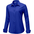 Soft Wrinkle-Free Women's Button Down Dress Shirts Solid Long Sleeve Work Blouses Fit Stretch Casual Tops XXS-6XL