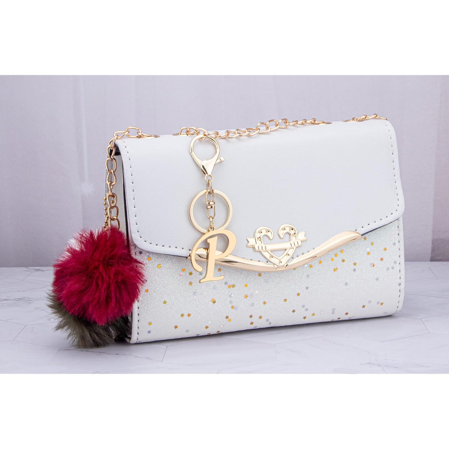 Cute Stainless Steel Gold Initial Letter Keychain for Women Girl, Charms for Key Handbag Backpack Bag, Personalized Gift