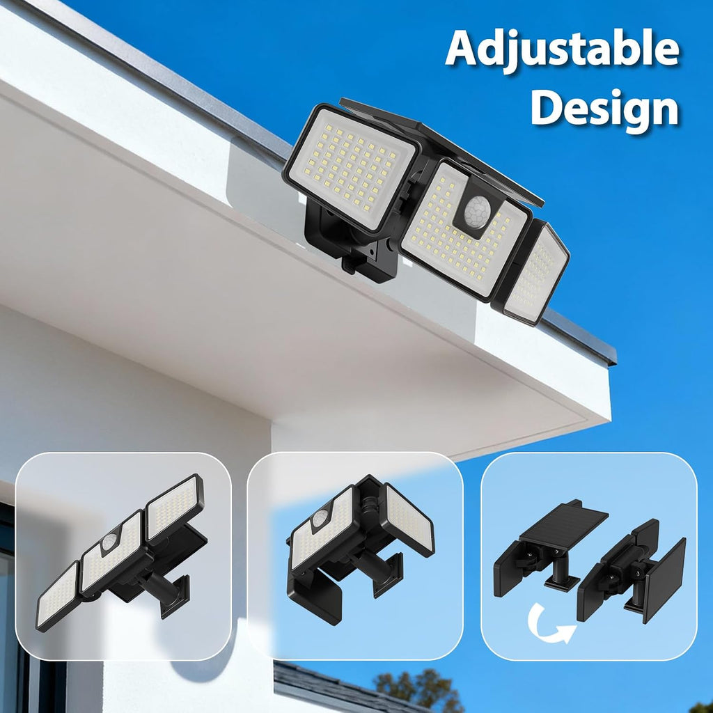Solar Lights Outdoor Waterproof, 3000 Lm 156 Led Motion Sensor Outdoor Lights, 3 Heads Solar Powered Security Flood Light Motion Detected Spotlight For Patio Garage Yard Entryways, 2 Pack Black