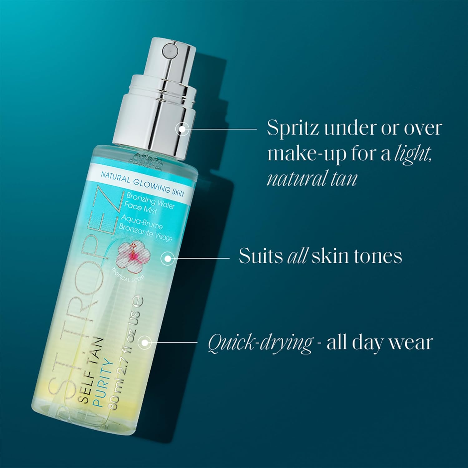 St. Tropez Self Tan Purity Face Mist, Natural Sunkissed Glow Face Tan with Hyaluronic Acid & Antioxidants, Vegan, Natural & Cruelty Free Face Care, 2.7 Fl Oz
