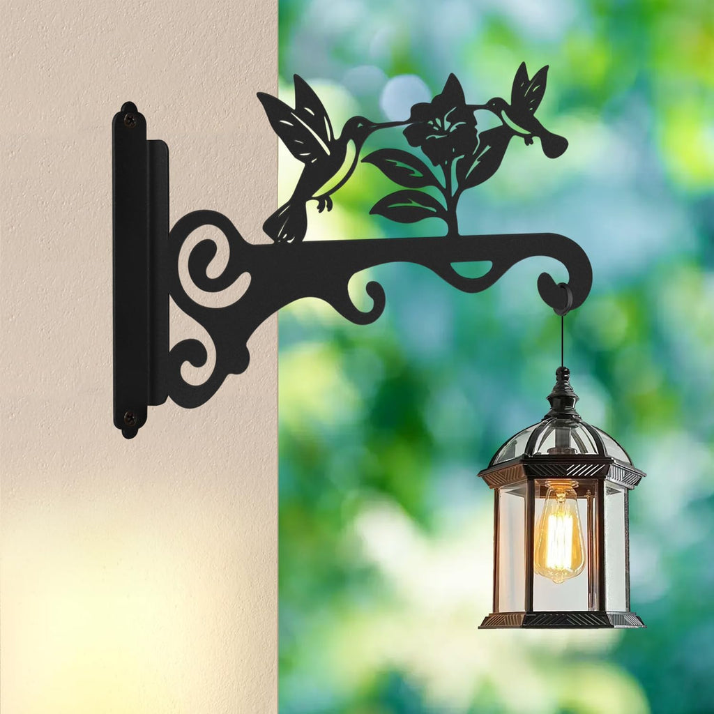 Elegant Bird Pattern Wall Hooks - 10/12/14 Inch Metal Plant Hangers For Indoor & Outdoor - Rust-Resistant Bracket For Plants, Feeders, Chimes, Lanterns (2, Black, 10 Inch)