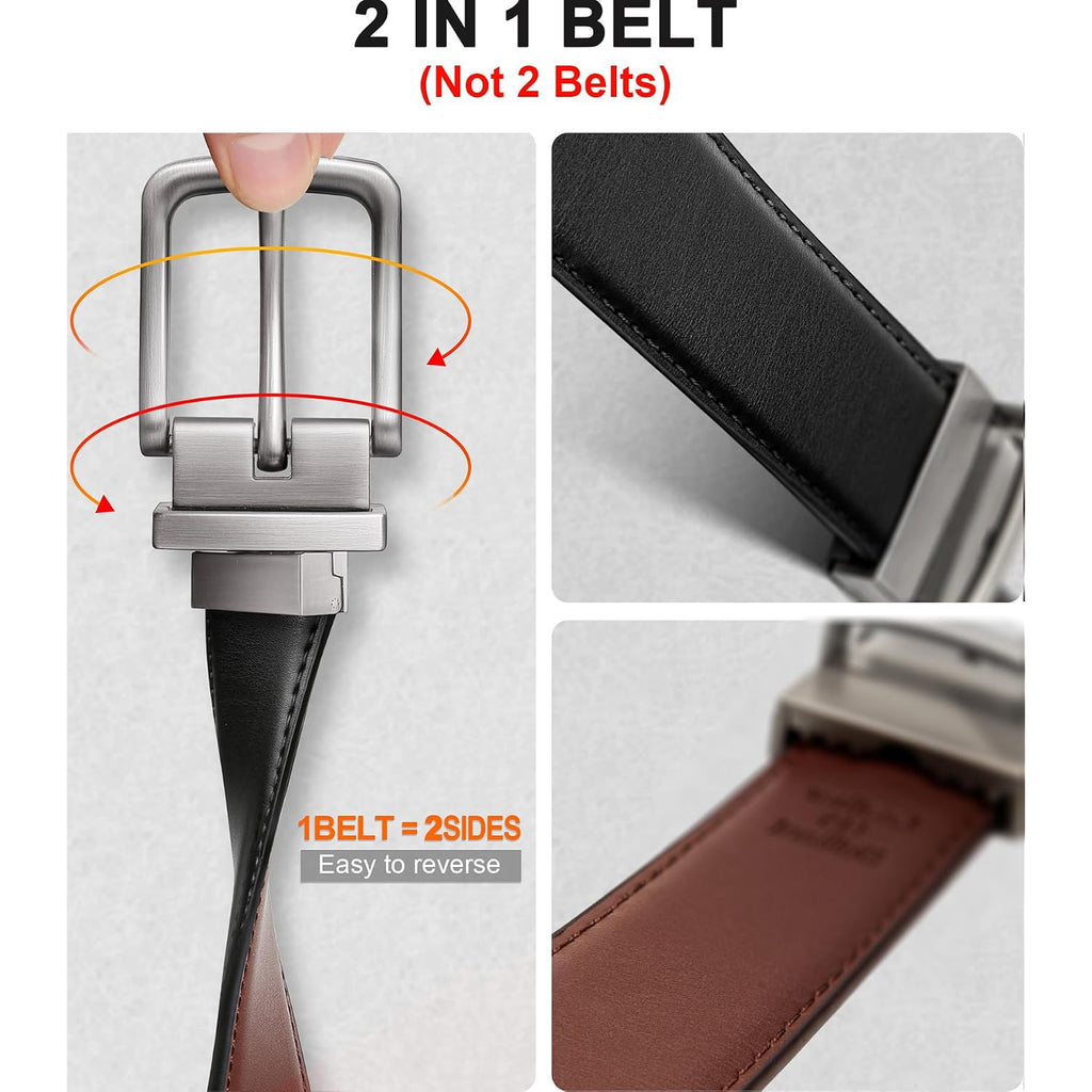 Bulliant Men'S Belt,Reversible Belt Adjustable For Gift Men 1.25”-Cut For Fit-2 Sides In 1 Belt(Not 2)