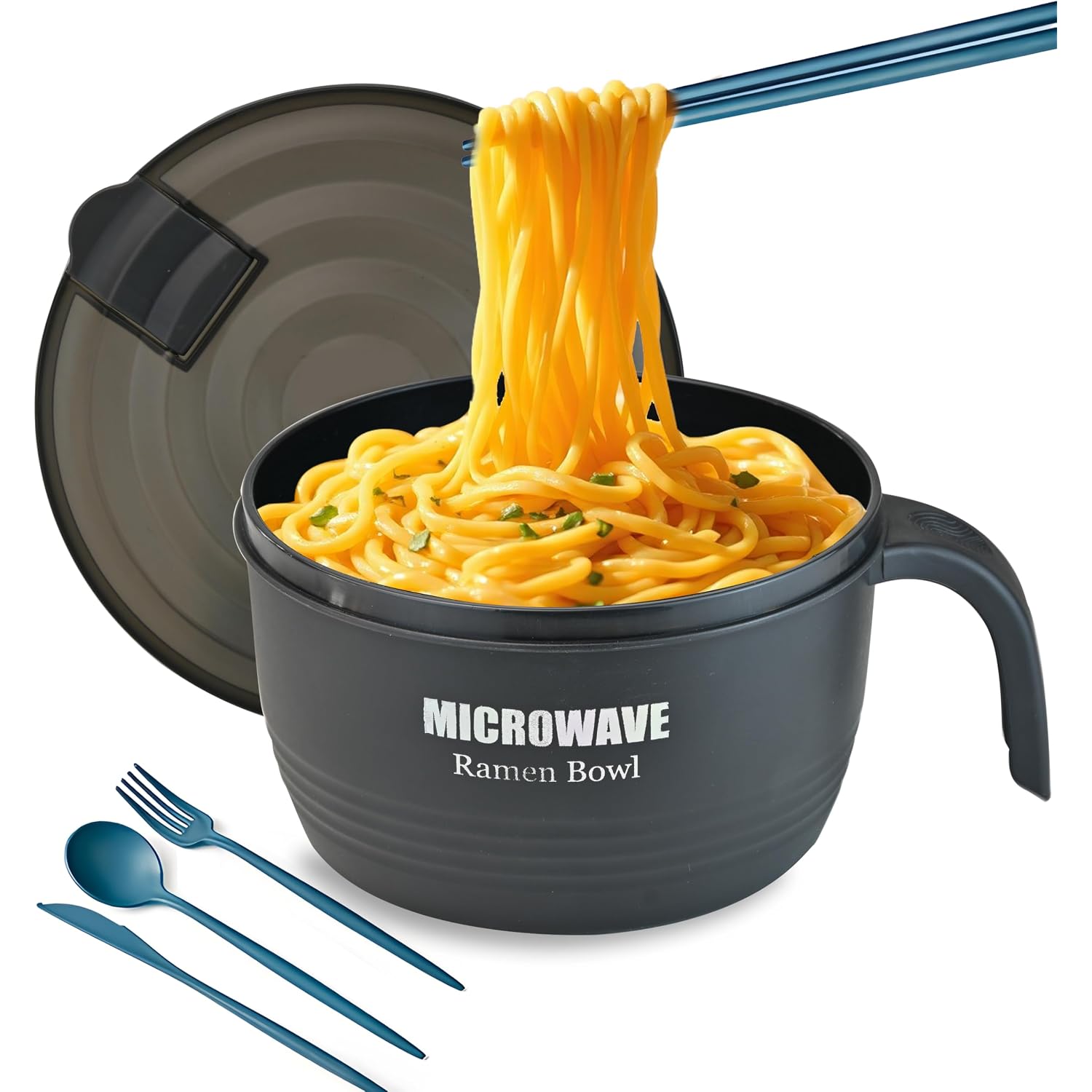 Layron Large Ramen Bowl, Ramen Noodle Bowls Microwavable 45 Oz, Ramen Cooker, Microwave Pasta Cooker, Ramen Bowl Microwave Gift For College Male Female Dorm Room (Black)