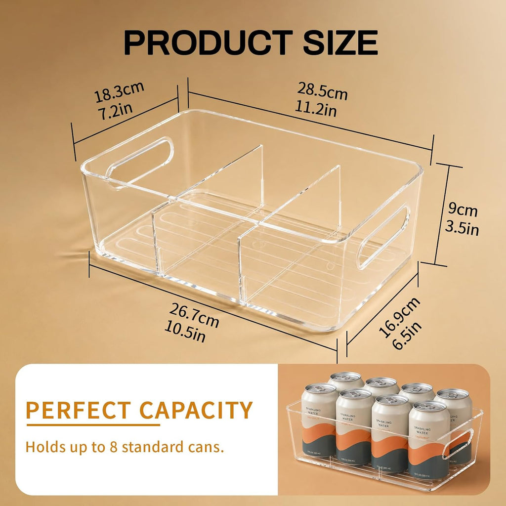6 Pack Pantry Organizers And Storage,Clear Plastic Containers With 2 Dividers For Kitchen,Fridge Organization And Storage,Acrylic Bins For Pounches,Spice Packet,Snack Organzier
