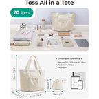 Bagsmart Foldable Tote Bag With Drawstring Bag, Tote Bag Shoulder Bag Top Handle Handbag For Travel, Work, Beach, Gym