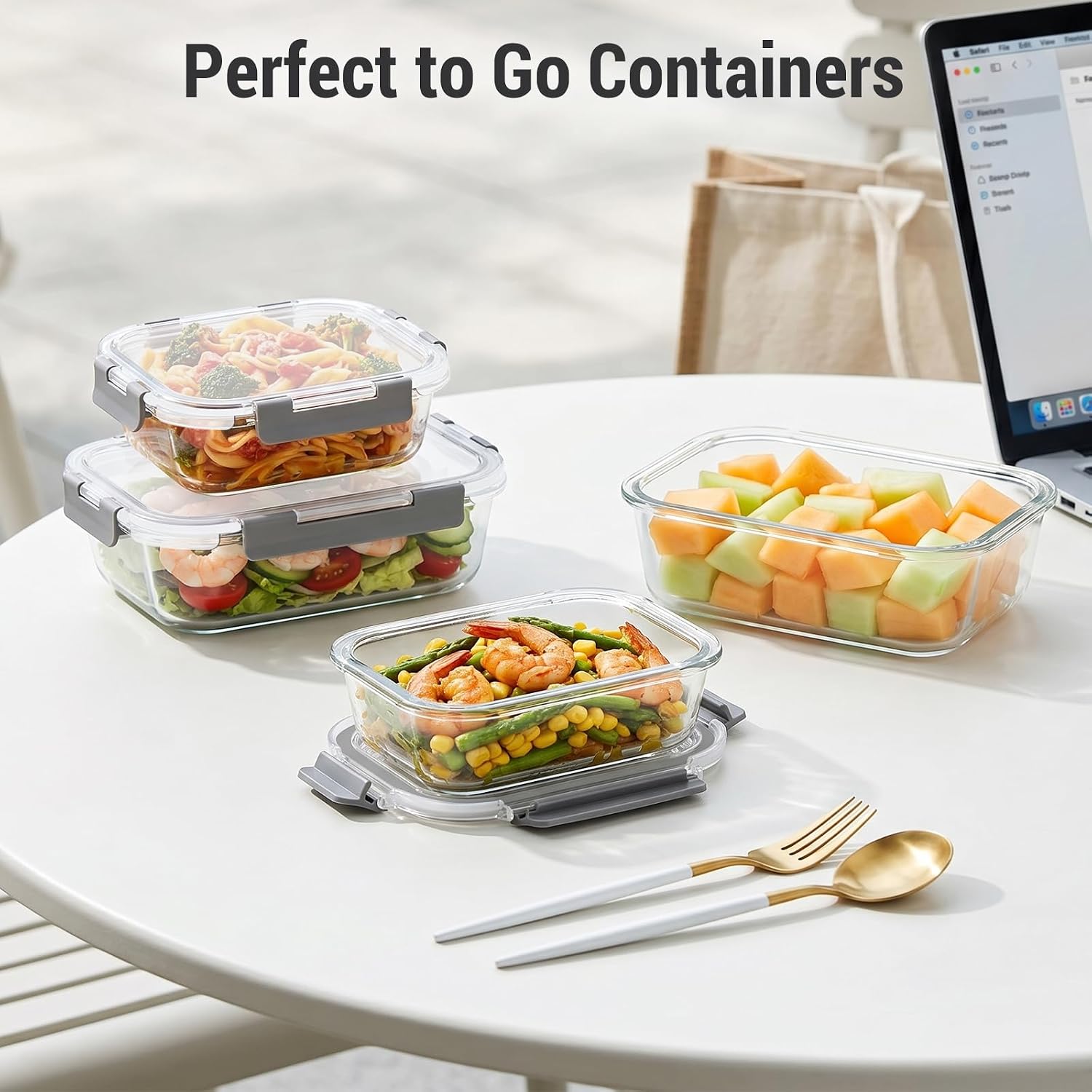 Dealusy 10 Sets (20-Piece) 36 Oz & 12 Oz Glass Food Storage Containers With Lids, Airtight Leak-Proof Glass Meal Prep Containers With Lids, Microwave Oven Freezer Dishwasher Safe, Gray
