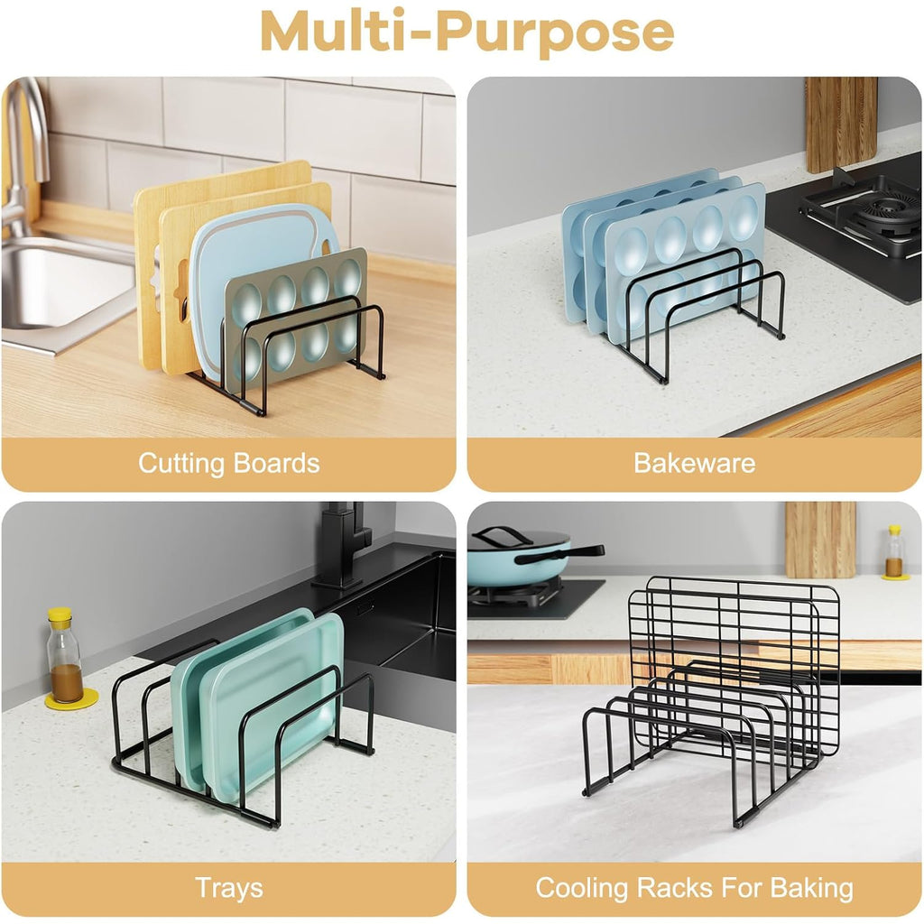 Cutting Board Organizer And Baking Sheet Rack, [2-Pack] Black Heavy Duty Metal Cookie Sheet Organizer For Cutting Board Storage & Plate Holder For Cabinet, Tray Dividers For Cabinets