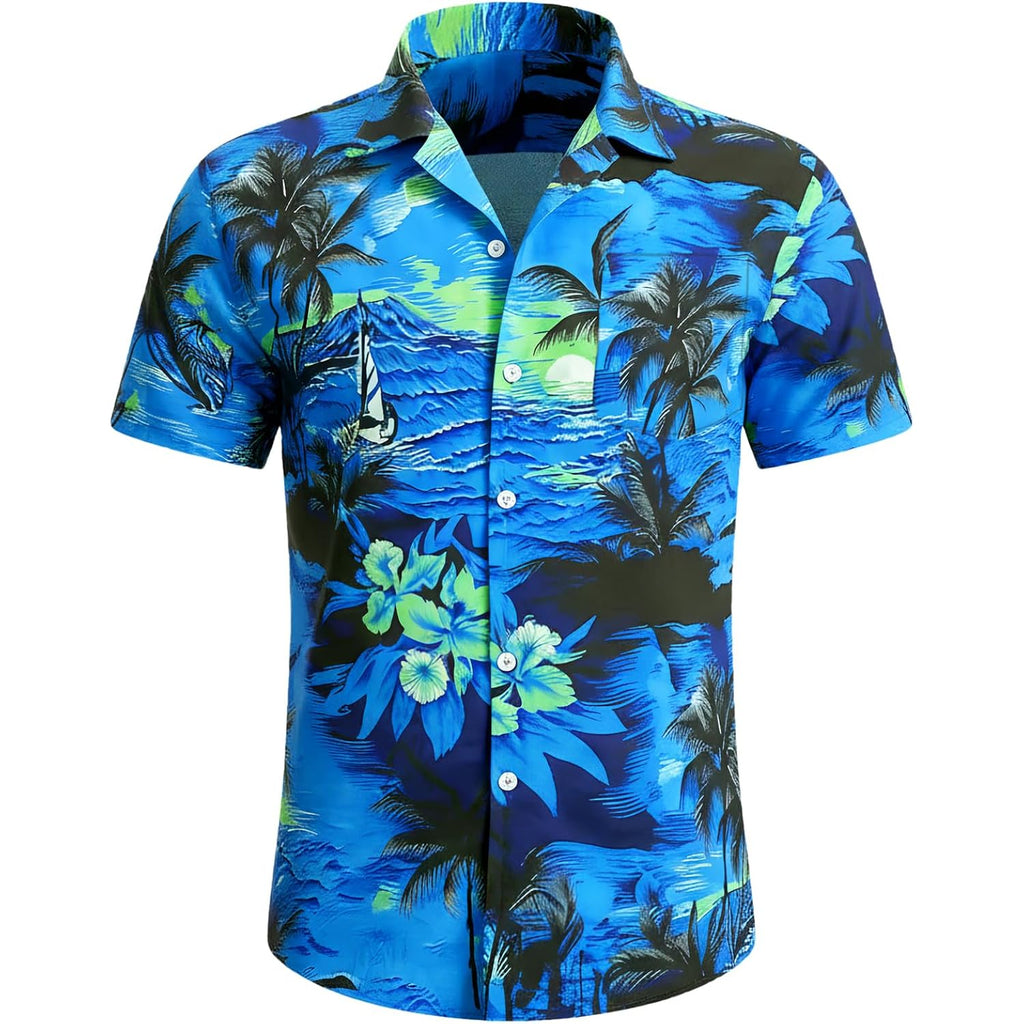 Men'S Hawaiian Shirt Funky Blue Beach Printed Tropical Beach Shirt Casual Button Down Short Sleeve Floral Shirts Tops