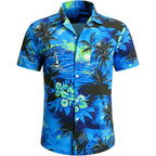 Men'S Hawaiian Shirt Funky Blue Beach Printed Tropical Beach Shirt Casual Button Down Short Sleeve Floral Shirts Tops