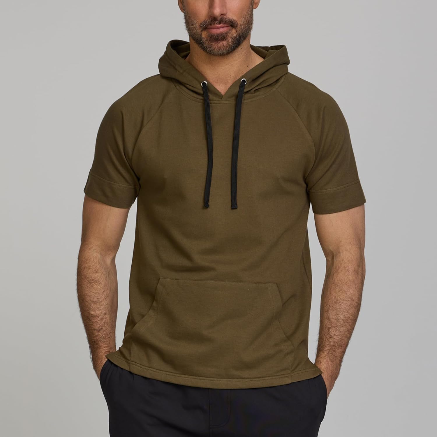 Short Sleeve Hoodie For Men, Breathable Athletic Hooded T Shirts, Mens Gym Workout Pullover Hoodies