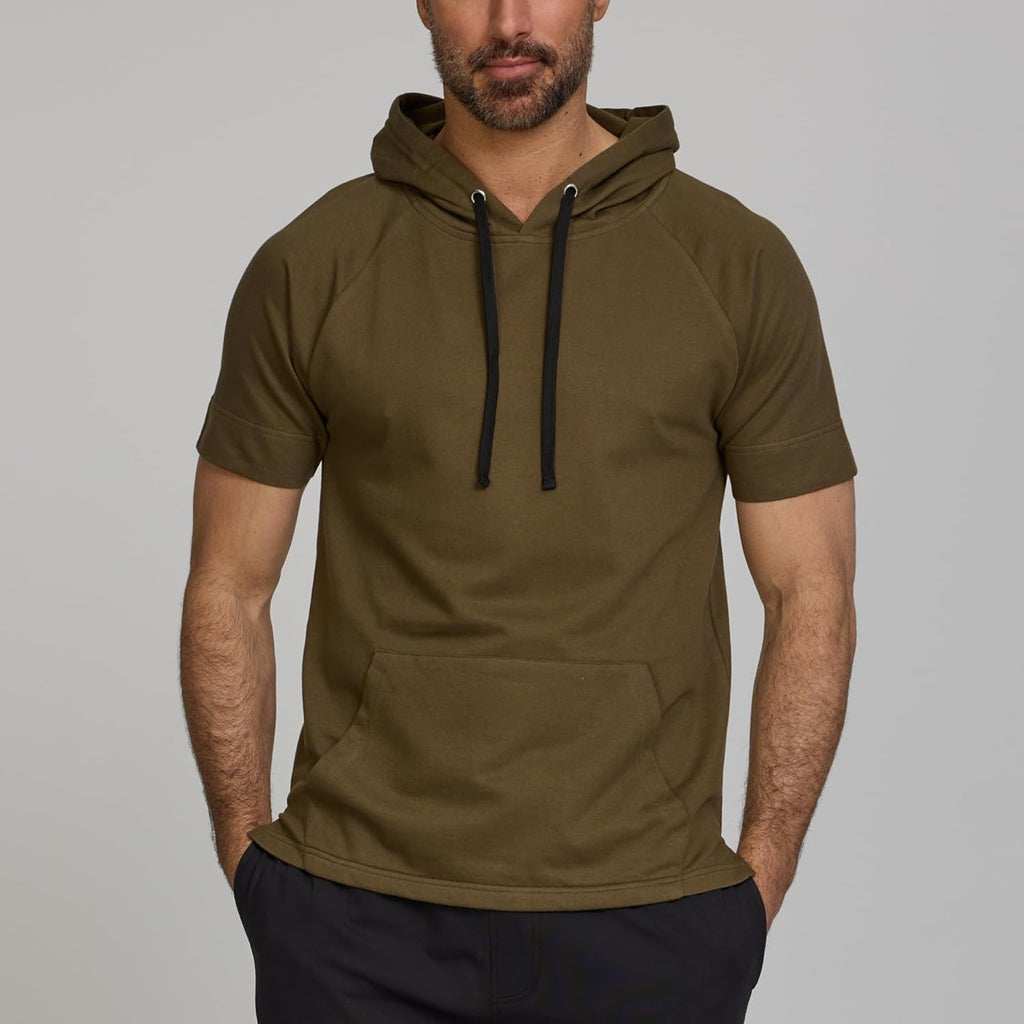 Short Sleeve Hoodie For Men, Breathable Athletic Hooded T Shirts, Mens Gym Workout Pullover Hoodies