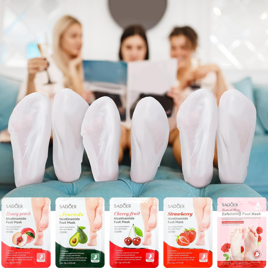24 Pcs Fruits Beauty Foot Mask Bulk Hydrating Foot Moisturizing Socks Shea Butter Aloe Treatment Mask for Spa Kit Sleeping Skincare Gift Beauty Kits for Women