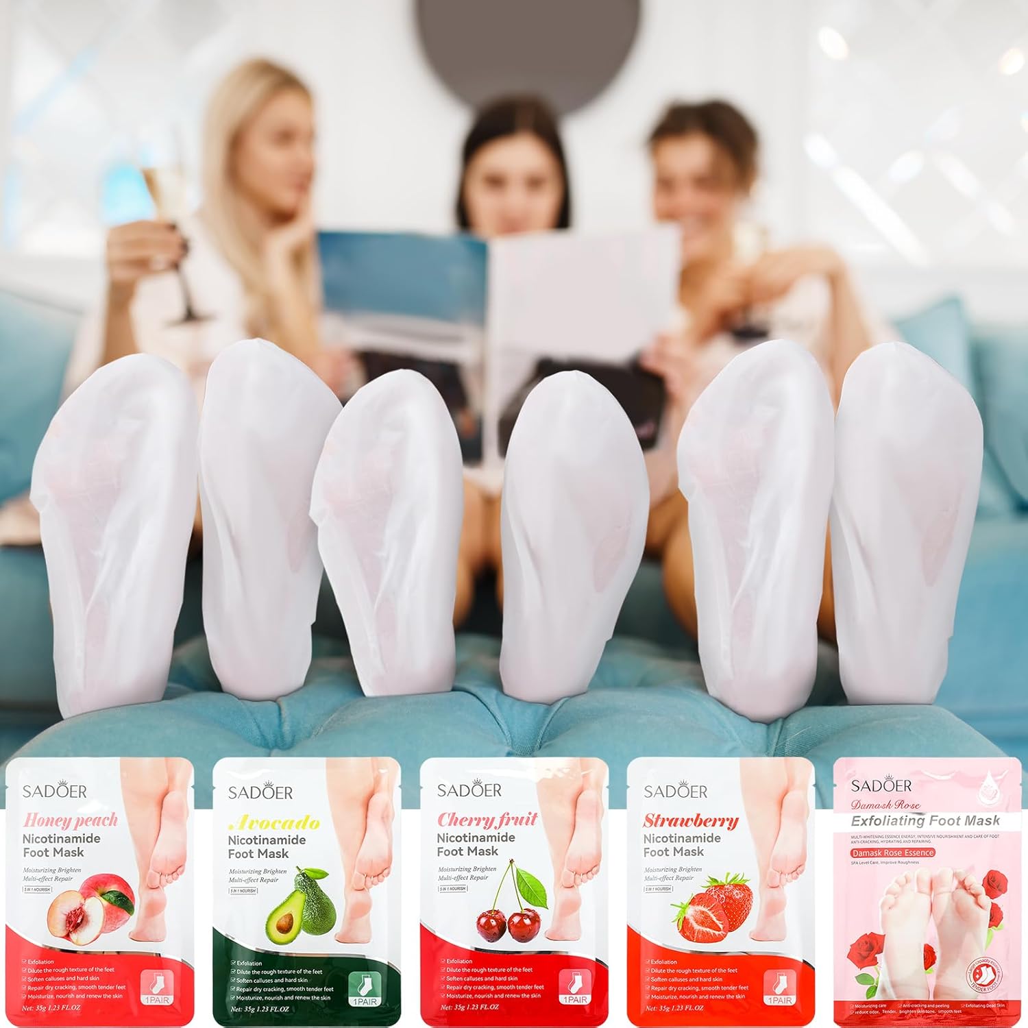 24 Pcs Fruits Beauty Foot Mask Bulk Hydrating Foot Moisturizing Socks Shea Butter Aloe Treatment Mask for Spa Kit Sleeping Skincare Gift Beauty Kits for Women