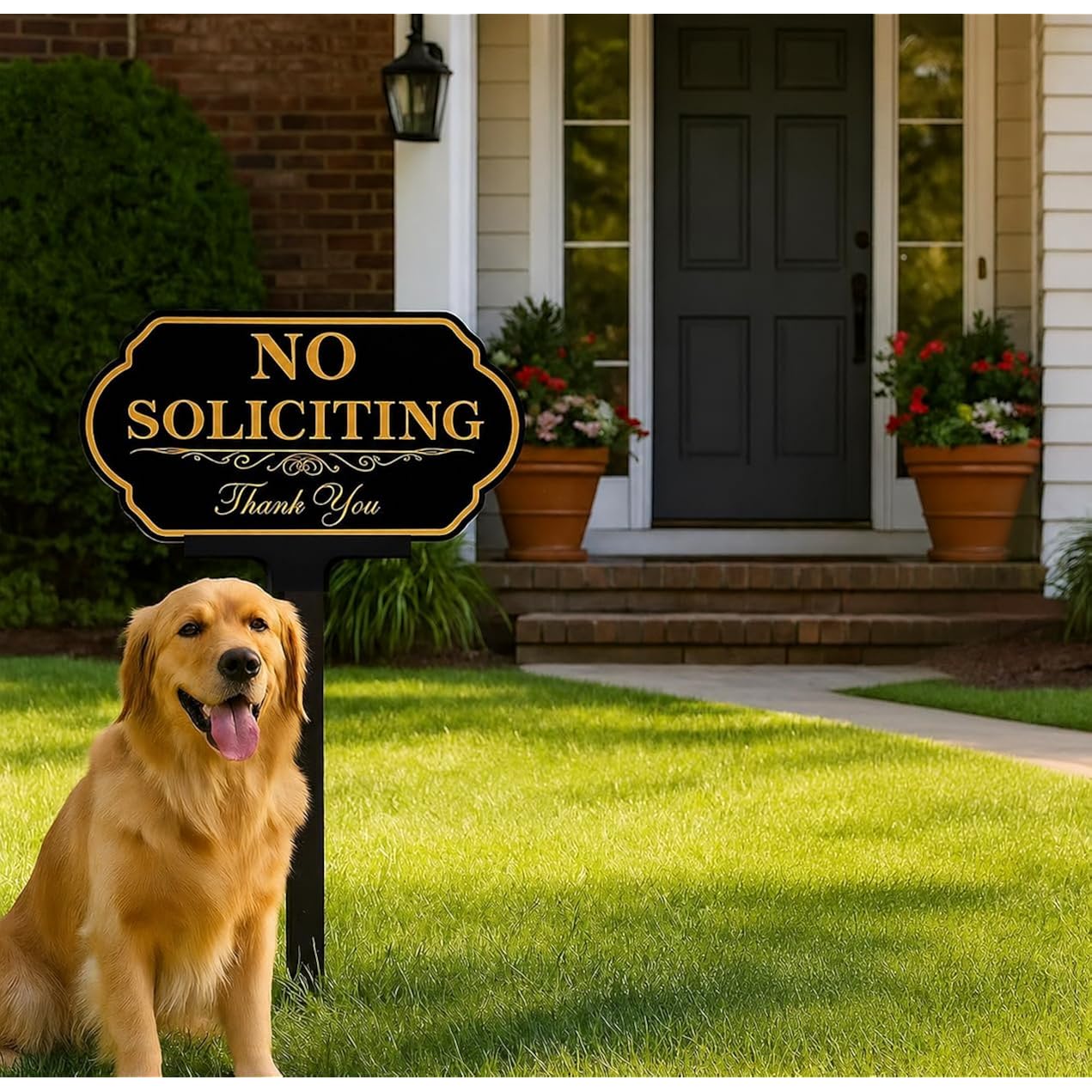 No Soliciting Sign For House With Stake - 50-Mil Thick Aluminum - 5X10 Inch/37 Inch High - Adjustable Height - Outdoor Yard Sign For Home And Front Door (A1512)