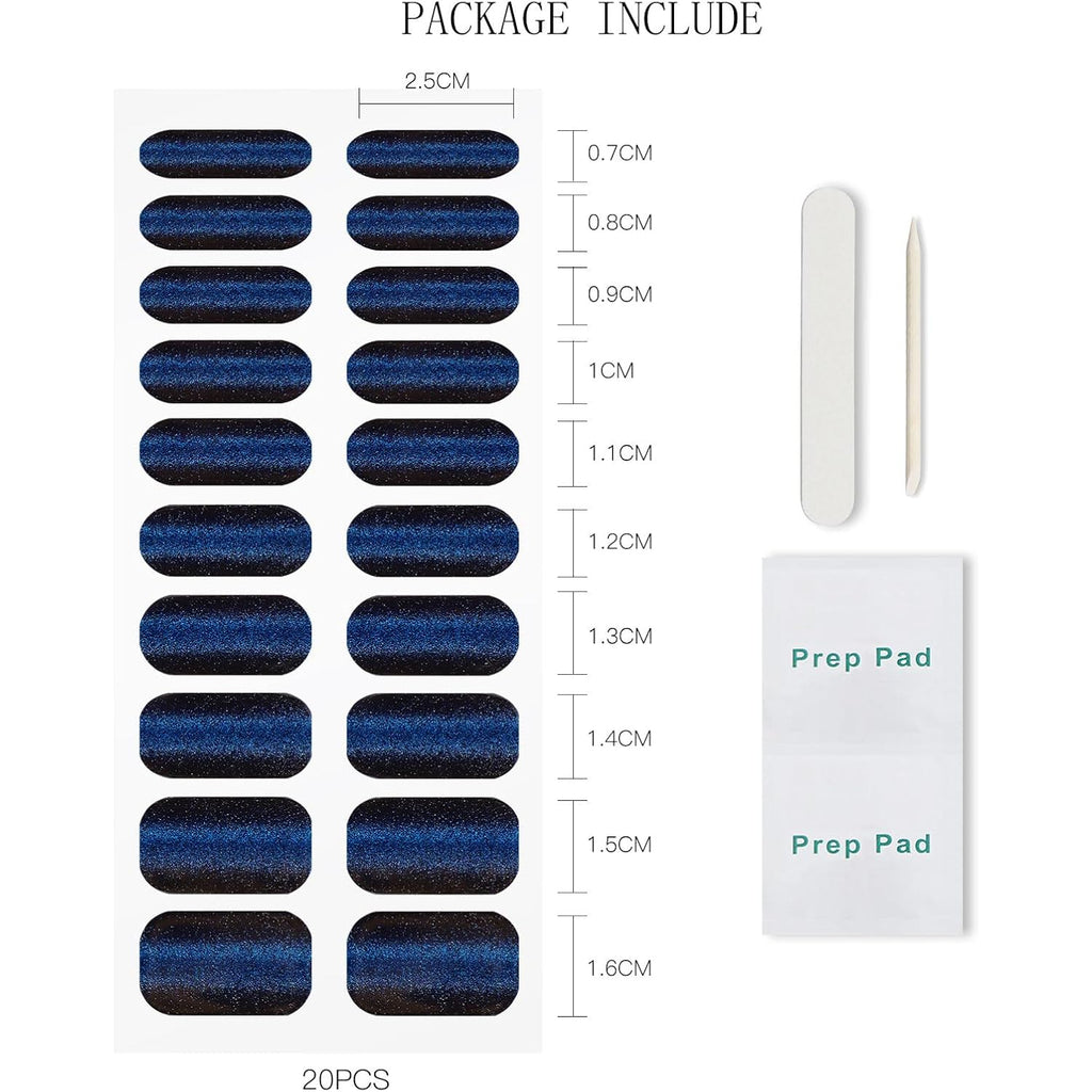 JMEOWIO Gel Nail Stickers Dark Blue Cat Eye Semi Cured Gel Nail Strips Wraps UV/LED Nails Art Design Decoration Accessories