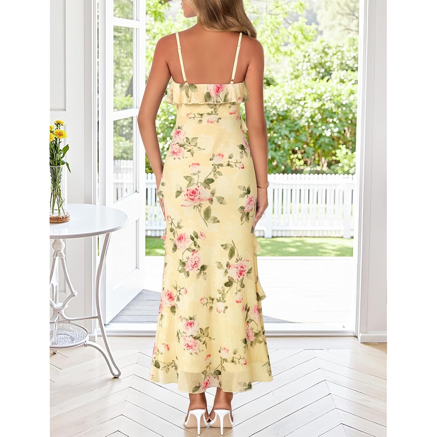 Merokeety Summer Floral Wedding Guest Maxi Dress Women 2026 Vacation Formal Bodycon Spaghetti Strap Cocktail Party Long Dress